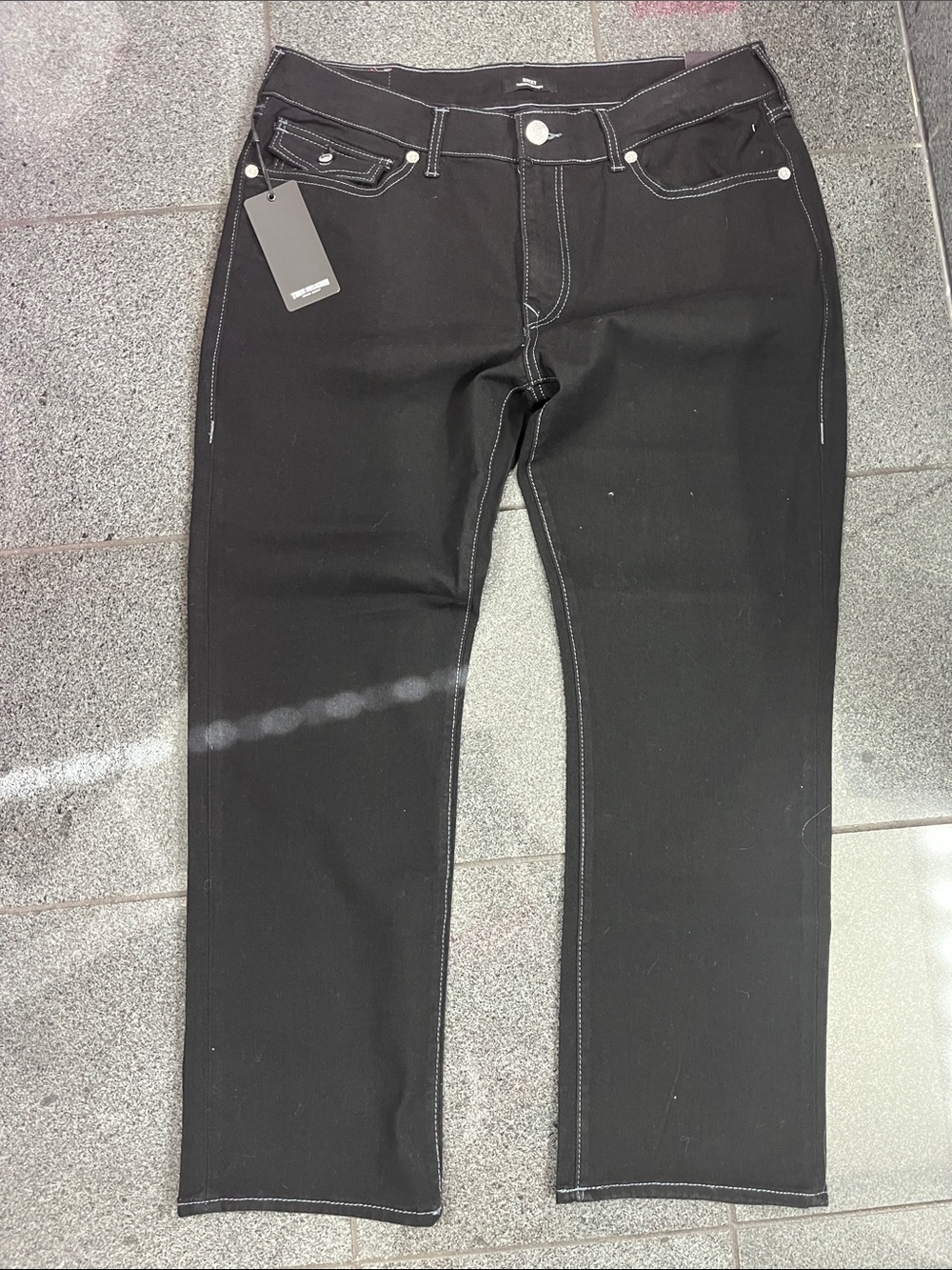True Religion Black Relaxed Men's Jeans with White Contrast Stitching